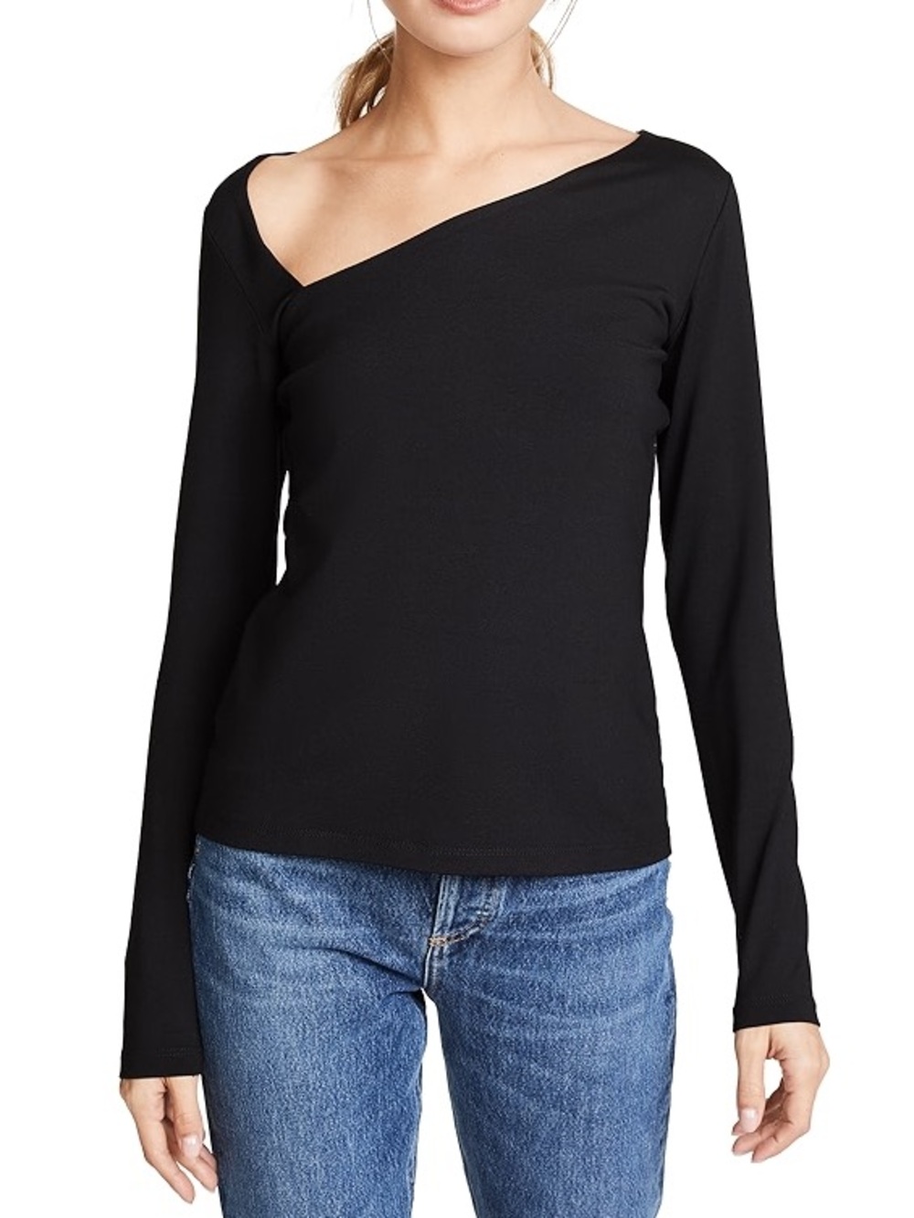 Susana Monaco Black Laurene Diagonal
Asymmetrical Neck Long Sleeve Top Medium
